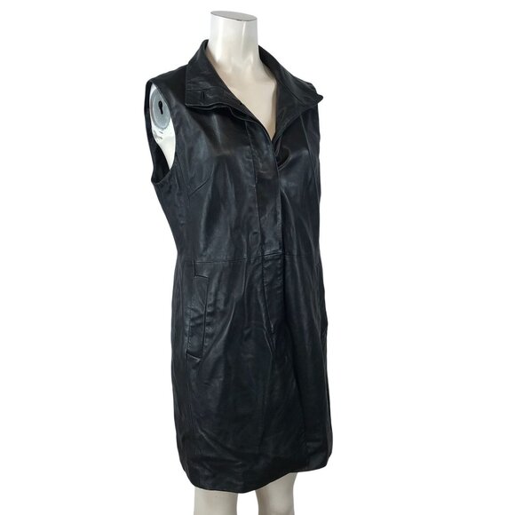 COLE HAAN  - WOMEN'S 8 - BLACK GENUINE LAMBSKIN BUTTON UP DUSTER VEST - Picture 1 of 7